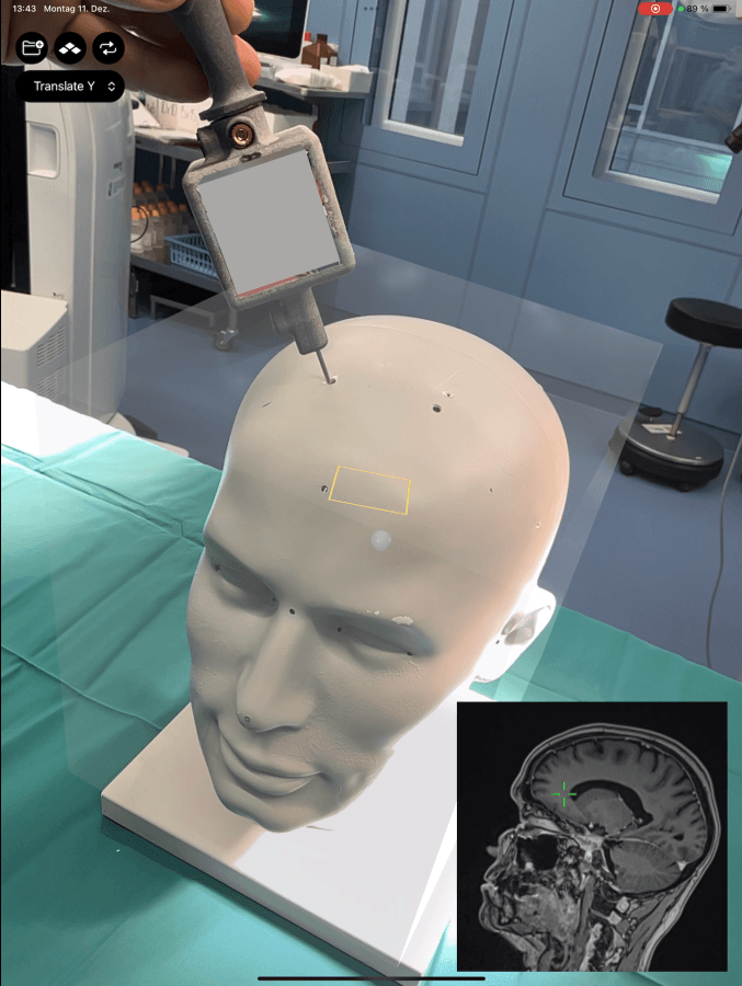 Tracking of instrument and visualizing position in brain