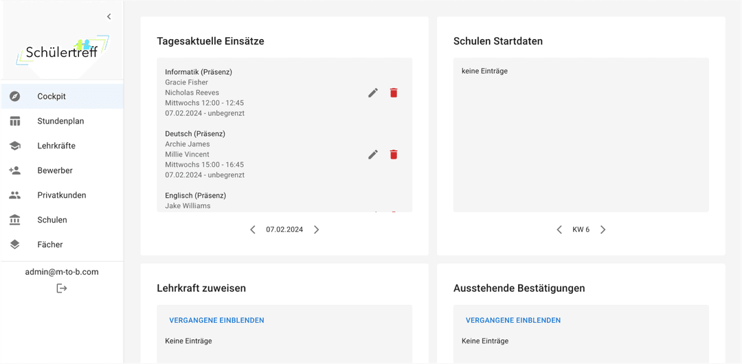 Admin view dashboard