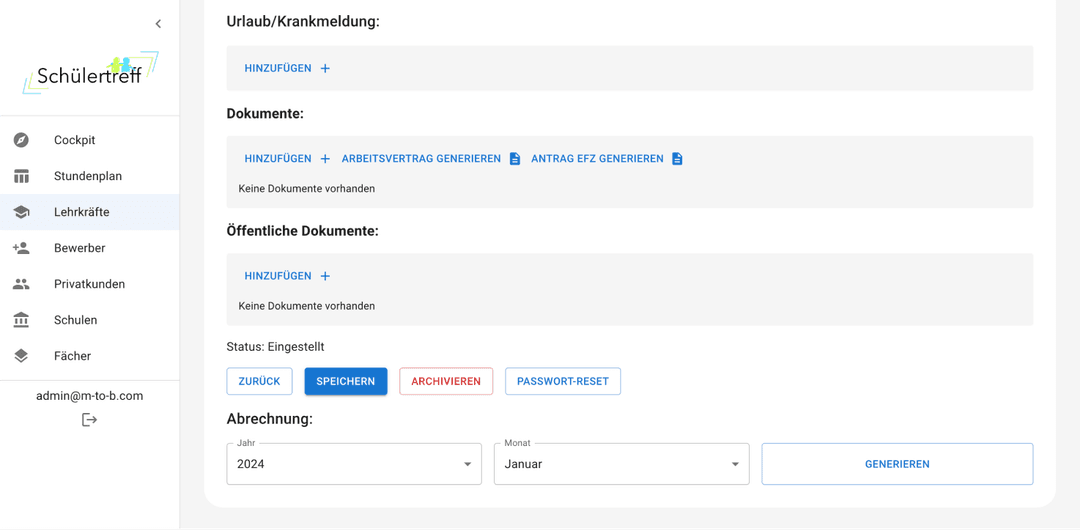 Details of teacher, document upload and actions